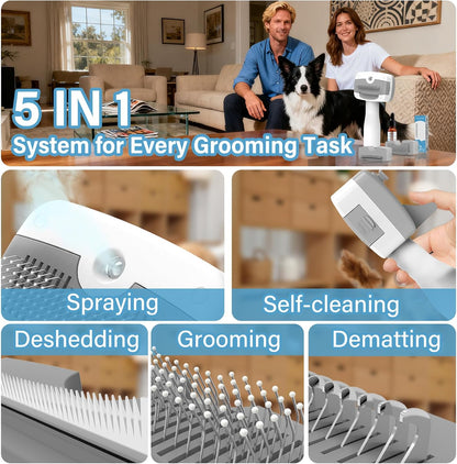 Pet Steam Brush for Dogs,Self-Cleaning,3 Swap-In Heads,Spray Hair Remover